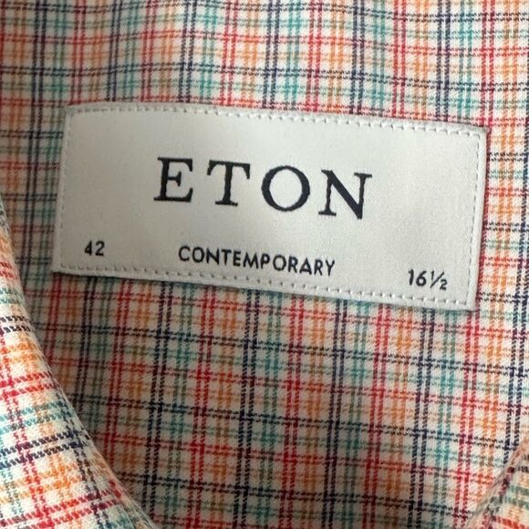 ETON Checkered Print Men’s Dress Shirt 42/16.5 - Picture 6 of 7